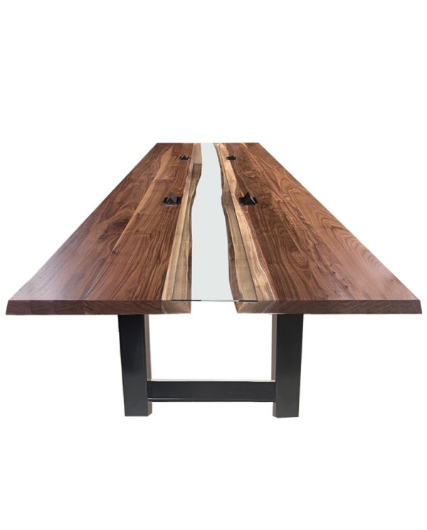 Custom Live Edge Table with Glass Insert and Electrical