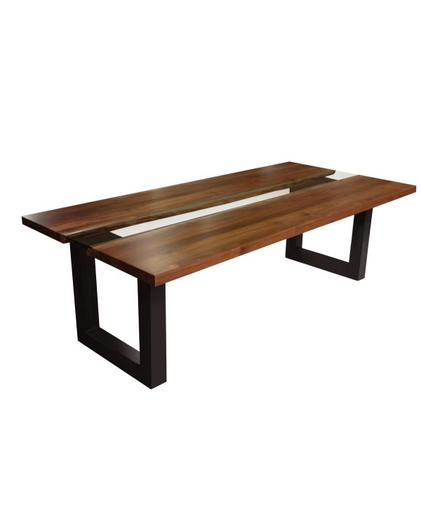 Custom Solid Wood Table with Center Straight Glass